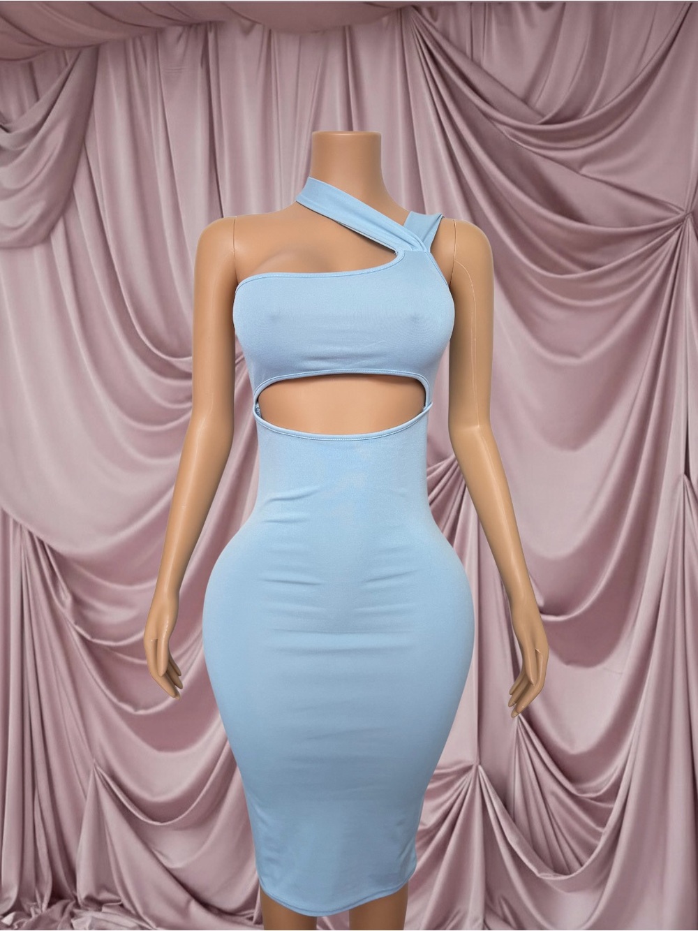 Baby Blue One-Shoulder Cutout Bodycon Dress
